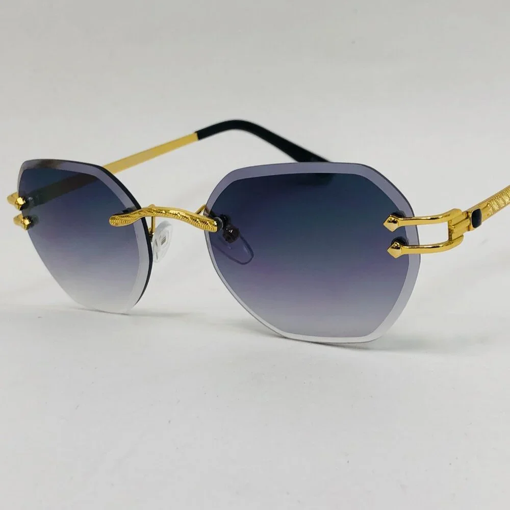 Men Sunglasses Black Lens Rimless Fashion Retro Shades‎ Gold Metal Lentes Gafas